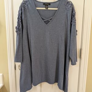 Style & Co. Blue Crochet Sleeve Blouse